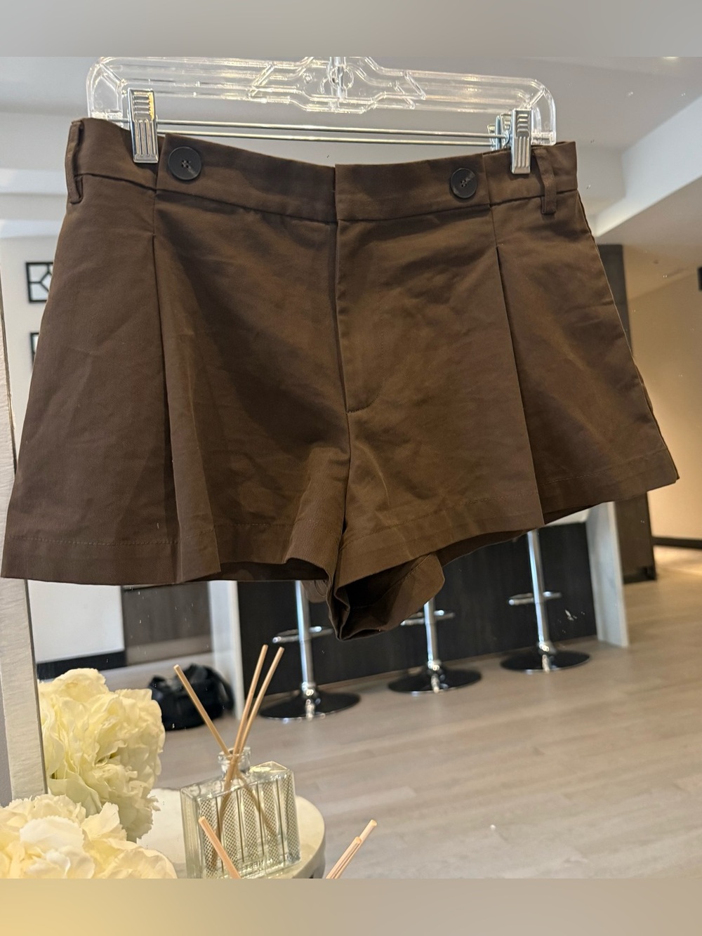 Zara Dark Brown High-Waist Pleated Women’s Shorts
